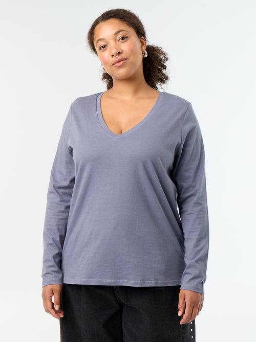 Camiseta de manga larga con cuello de pico - Kiabi