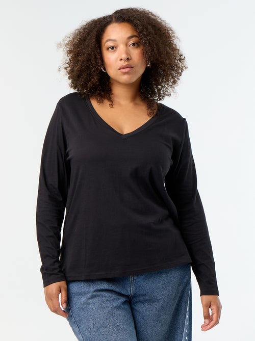 Camiseta de manga larga con cuello de pico - Kiabi