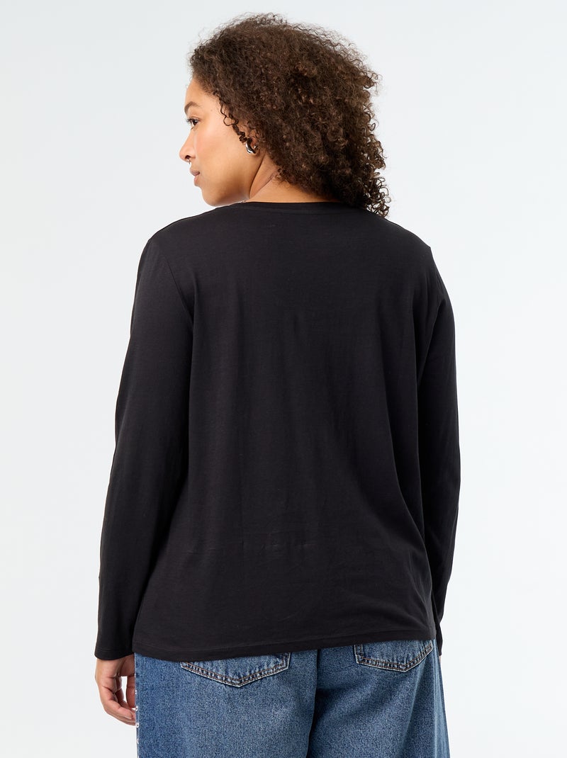 Camiseta de manga larga con cuello de pico Negro - Kiabi