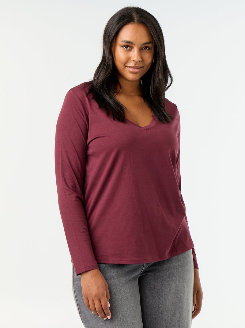 Camiseta de manga larga con cuello de pico Rojo - Kiabi