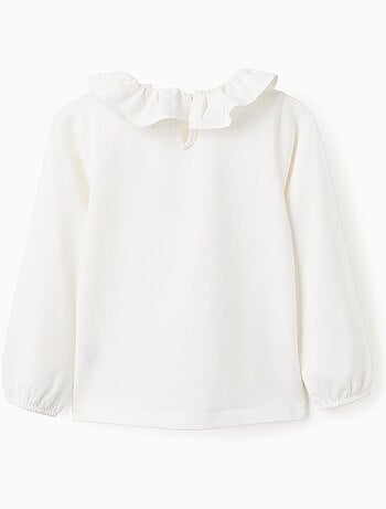 Camiseta de manga larga con cuello de volante