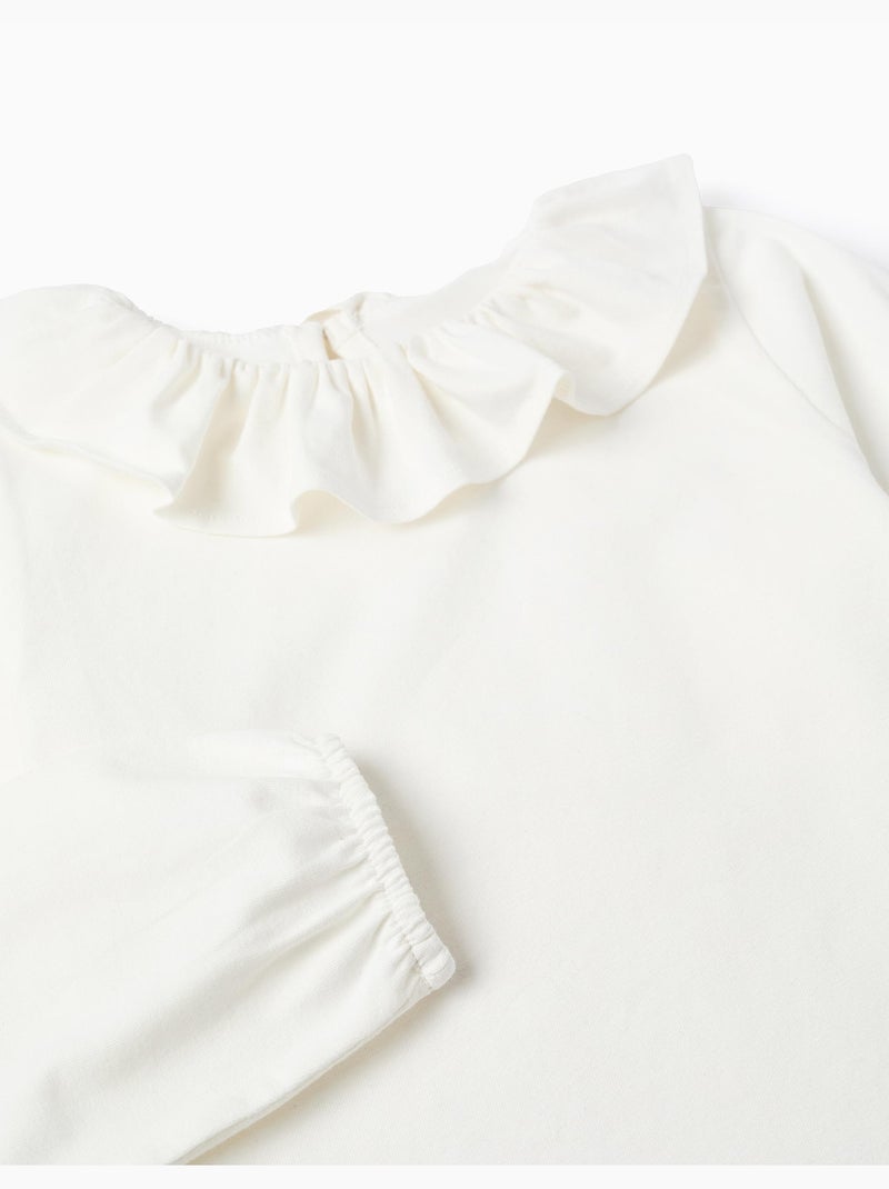 Camiseta de manga larga con cuello de volante Blanco - Kiabi