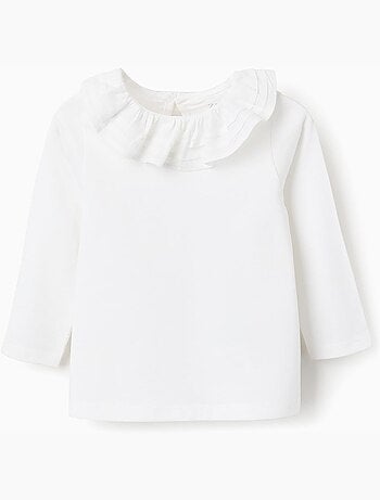 Camiseta de manga larga con cuello de volantes