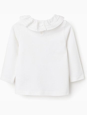 Camiseta de manga larga con cuello de volantes