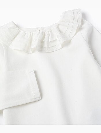 Camiseta de manga larga con cuello de volantes