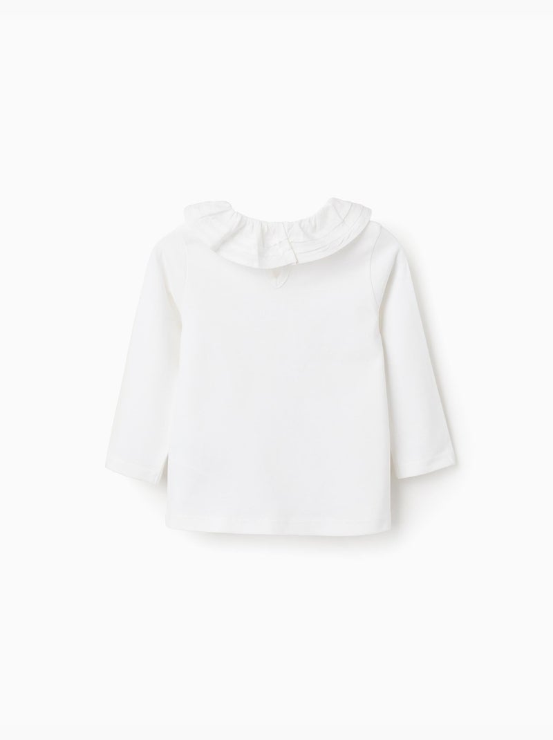 Camiseta de manga larga con cuello de volantes Blanco - Kiabi