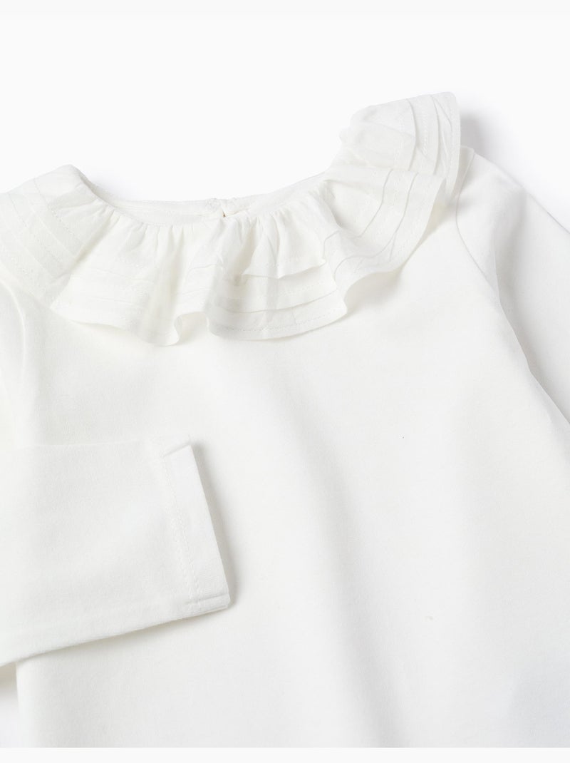 Camiseta de manga larga con cuello de volantes Blanco - Kiabi