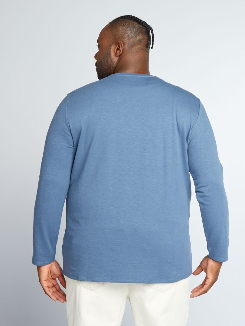 Camiseta de manga larga con cuello panadero AZUL - Kiabi