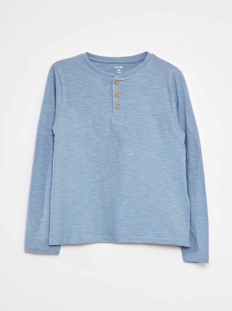 Camiseta de manga larga con cuello panadero Azul - Kiabi