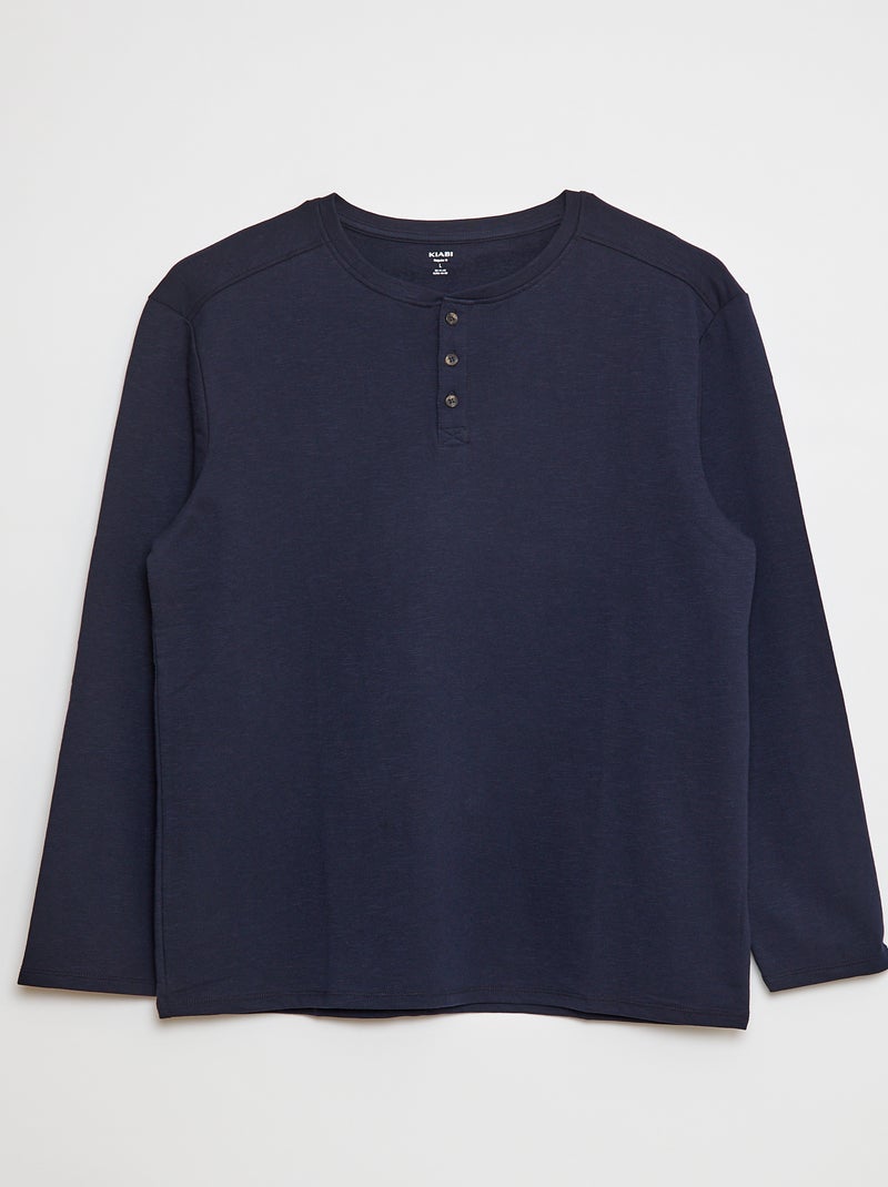 Camiseta de manga larga con cuello panadero azul - Kiabi