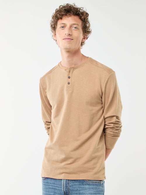 Camiseta de manga larga con cuello panadero - Kiabi