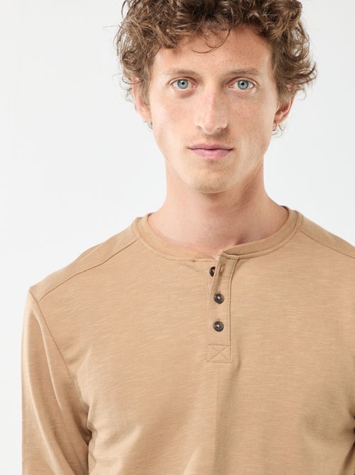 Camiseta de manga larga con cuello panadero - Kiabi