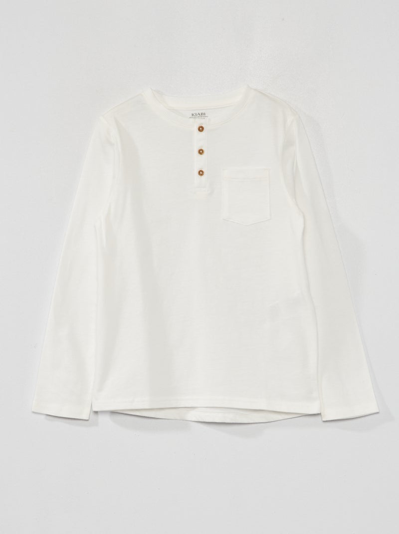 Camiseta de manga larga con cuello panadero Blanco - Kiabi