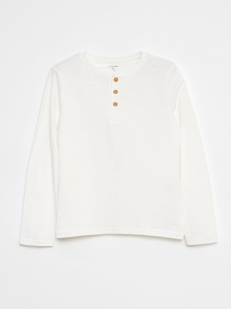Camiseta de manga larga con cuello panadero Blanco - Kiabi