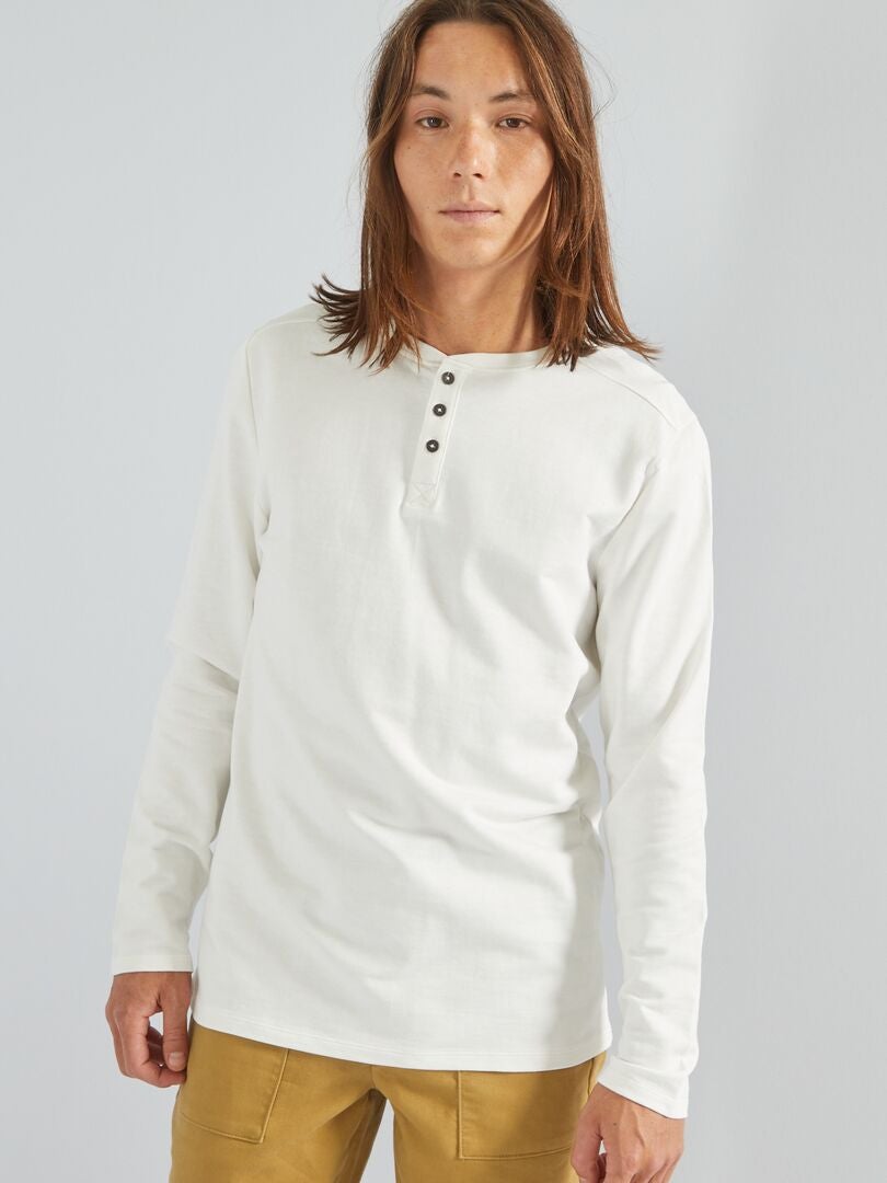 Camiseta de manga larga con cuello panadero Blanco - Kiabi