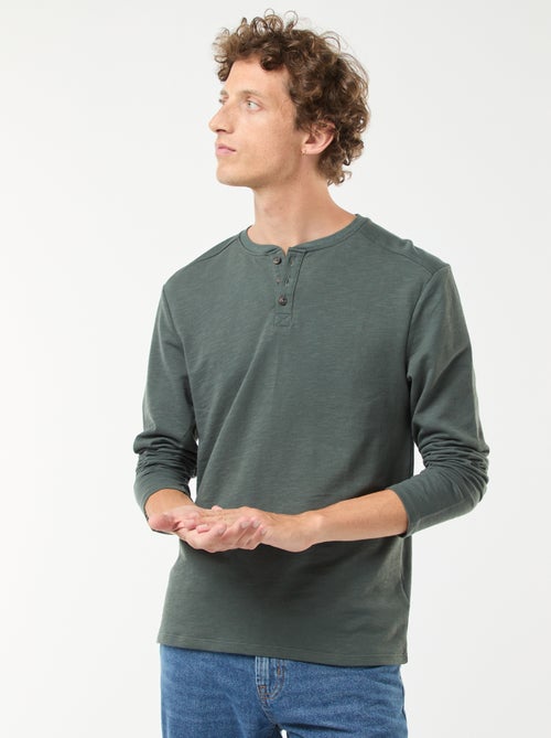 Camiseta de manga larga con cuello panadero - Kiabi