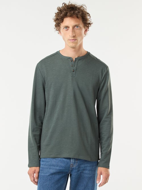 Camiseta de manga larga con cuello panadero - Kiabi