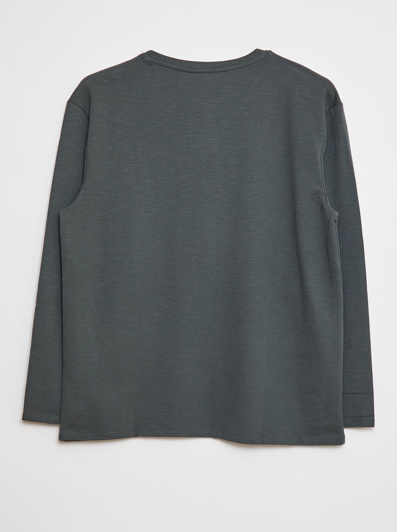 Camiseta de manga larga con cuello panadero Kaki - Kiabi