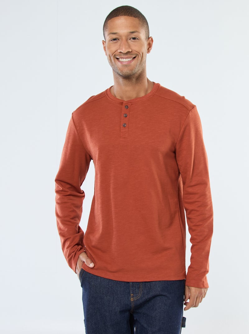 Camiseta de manga larga con cuello panadero Marron - Kiabi
