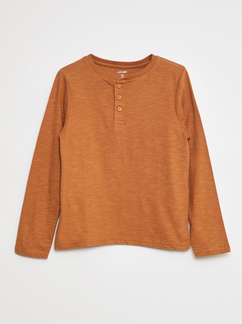 Camiseta de manga larga con cuello panadero Marron - Kiabi
