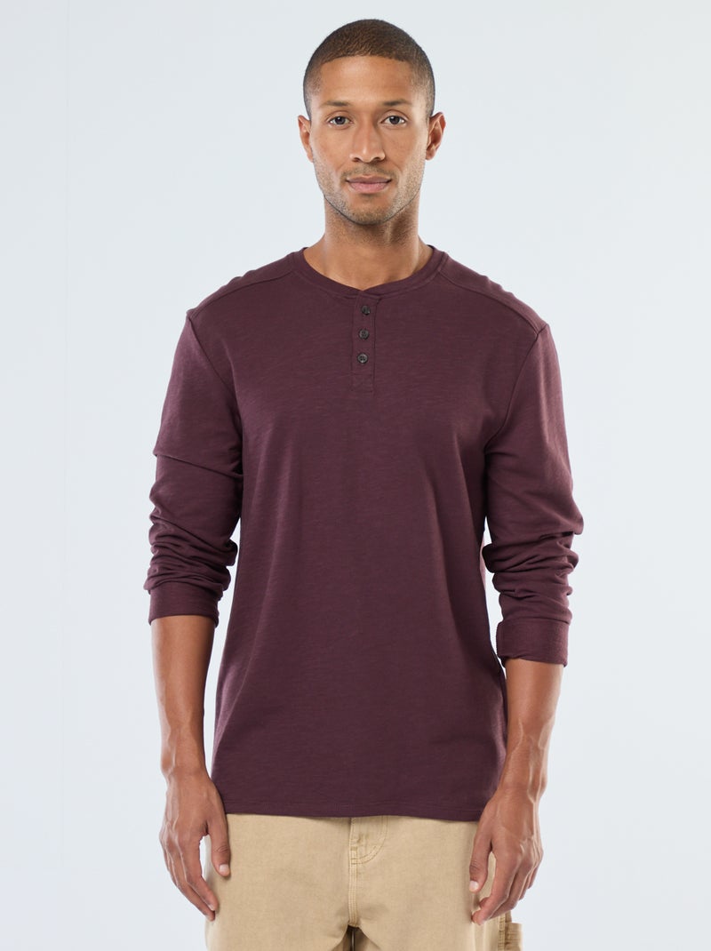 Camiseta de manga larga con cuello panadero Purpura - Kiabi