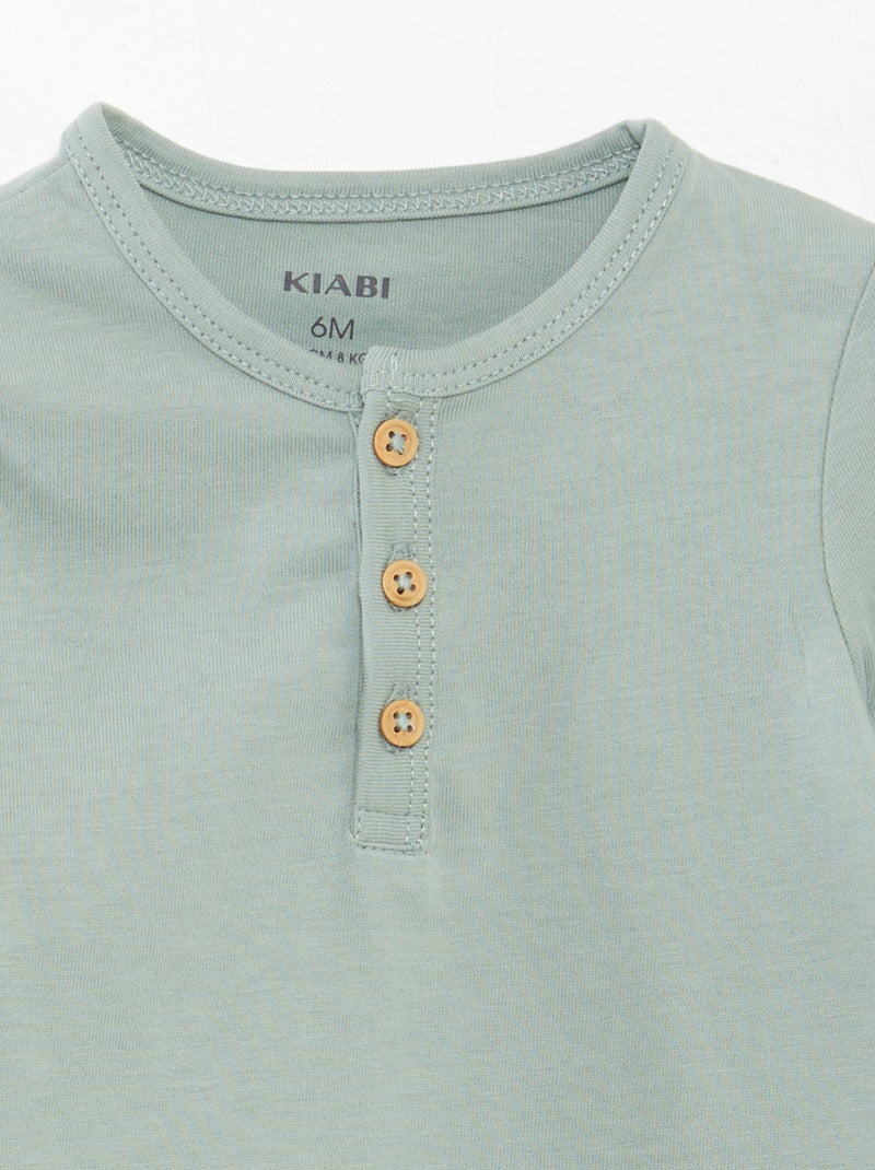 Camiseta de manga larga con cuello panadero VERDE - Kiabi