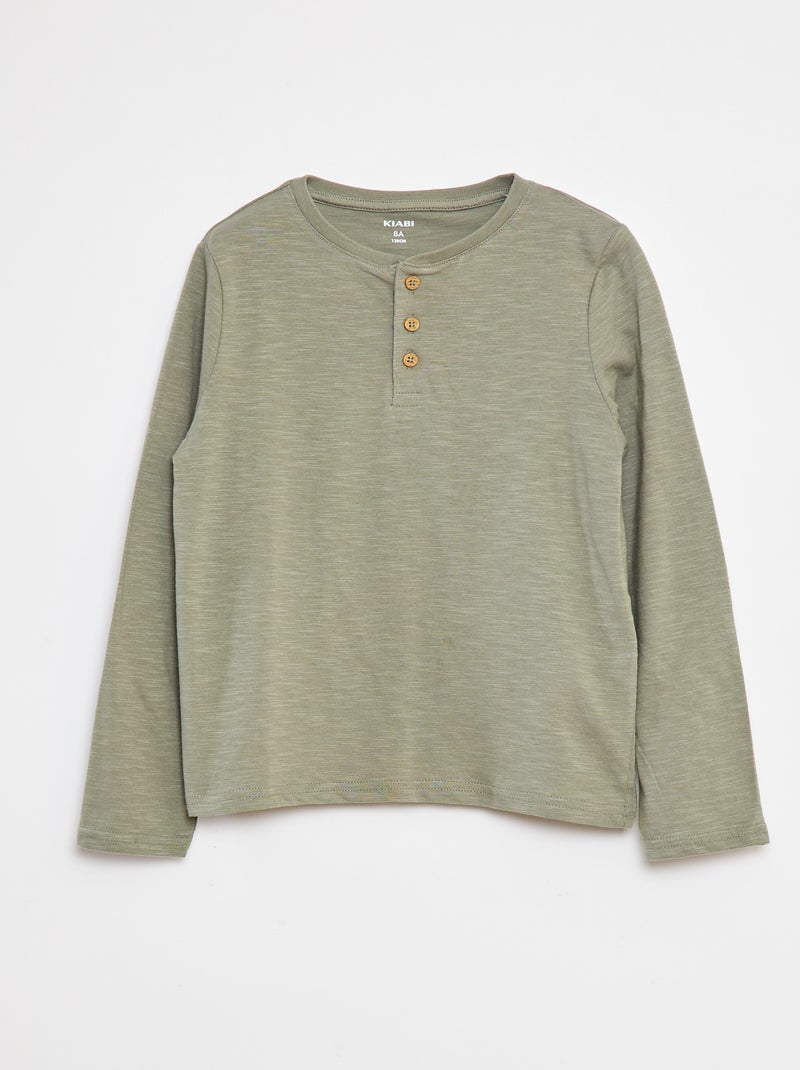 Camiseta de manga larga con cuello panadero Verde - Kiabi