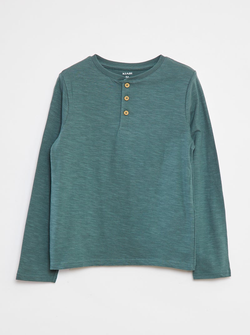 Camiseta de manga larga con cuello panadero Verde - Kiabi