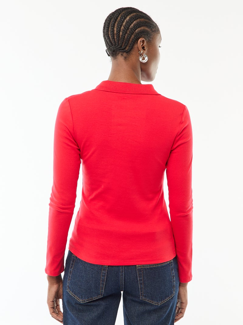 Camiseta de manga larga con cuello polo Rojo - Kiabi