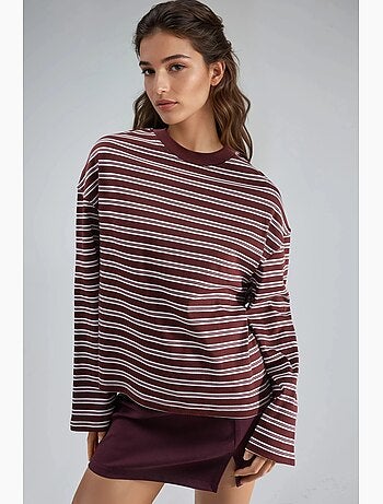 Camiseta de manga larga con cuello redondo a rayas busem
