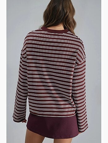 Camiseta de manga larga con cuello redondo a rayas busem