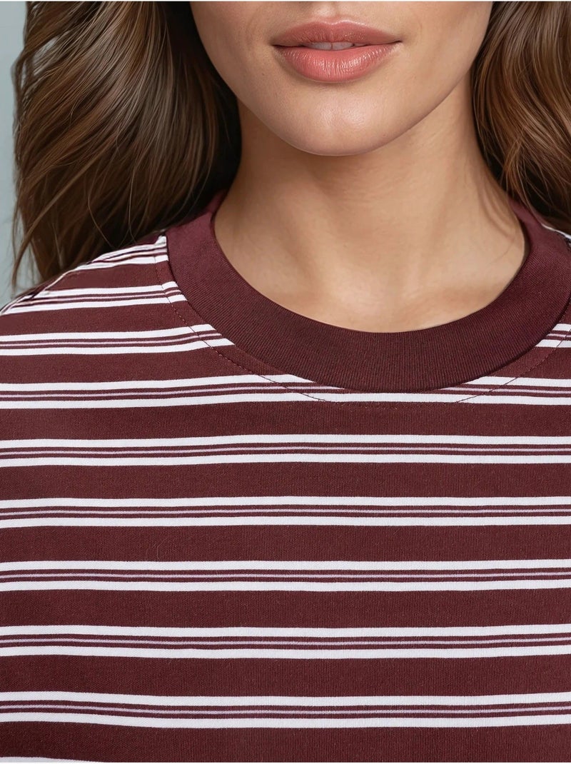 Camiseta de manga larga con cuello redondo a rayas busem Rojo burdeos - Kiabi
