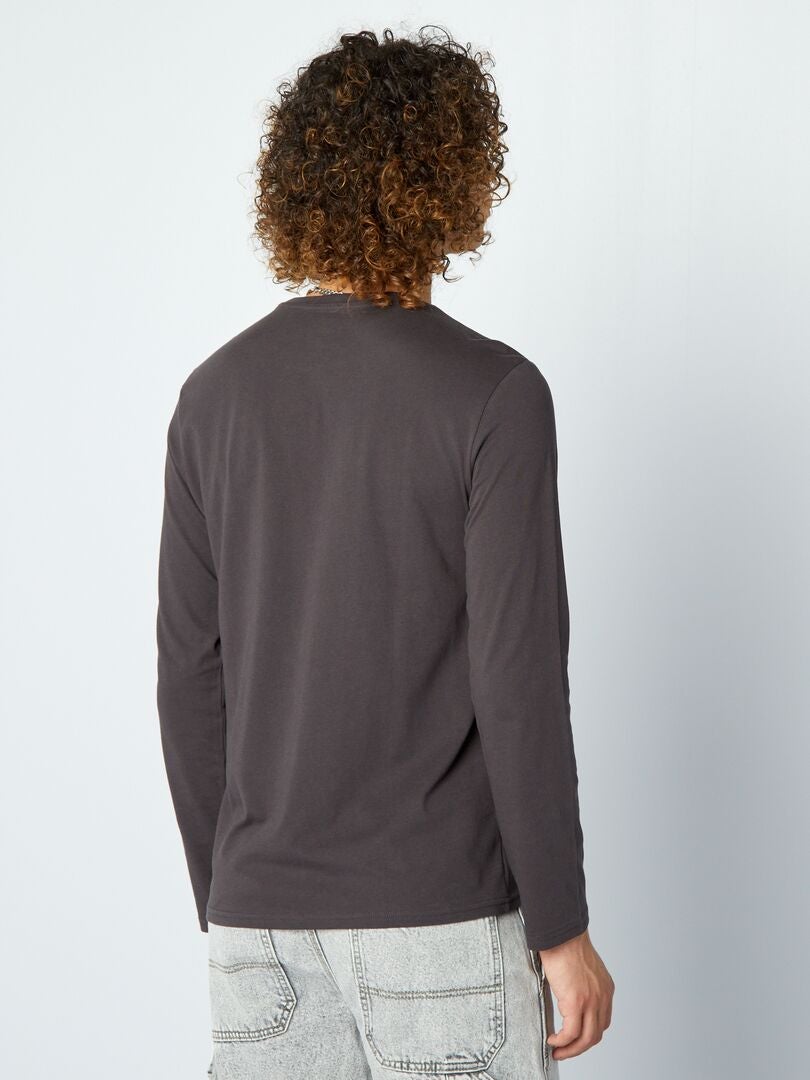 Camiseta de manga larga con cuello redondo NEGRO - Kiabi