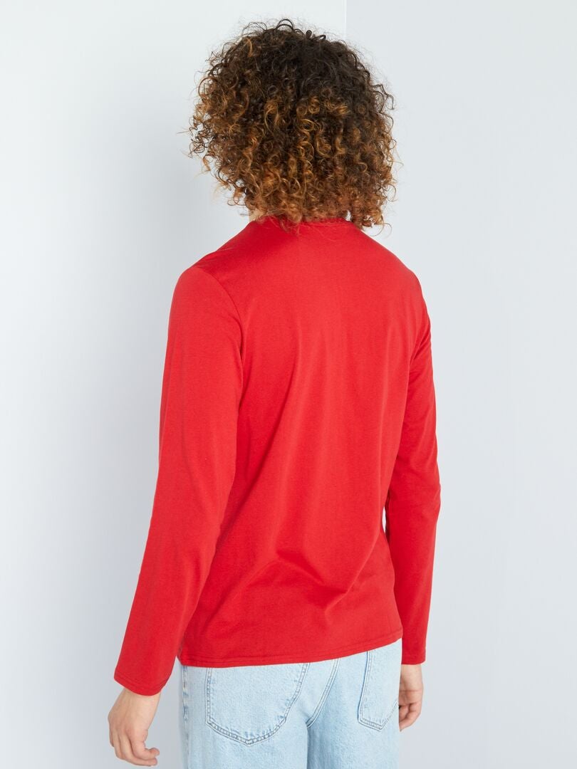 Camiseta de manga larga con cuello redondo ROJO - Kiabi