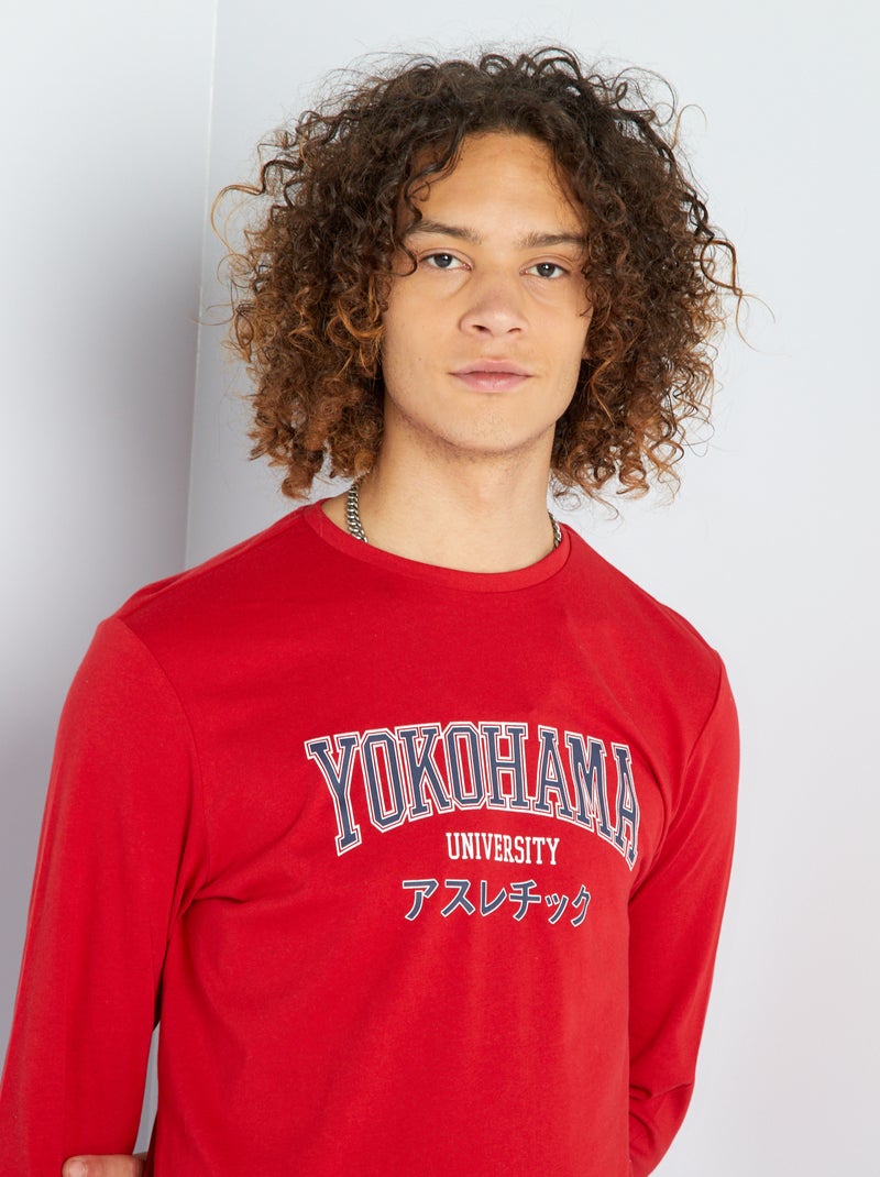 Camiseta de manga larga con cuello redondo ROJO - Kiabi