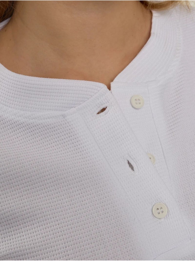 Camiseta de manga larga con cuello redondo y volantes Blanco - Kiabi