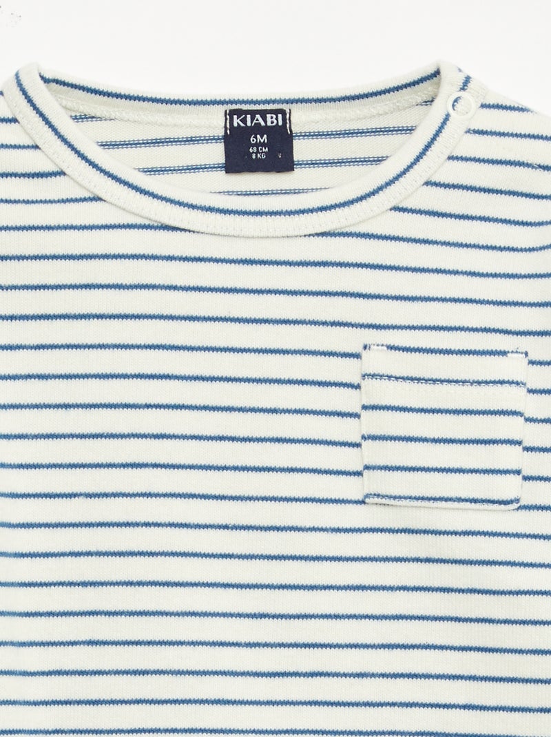 Camiseta de manga larga con diseño de rayas Blanco - Kiabi