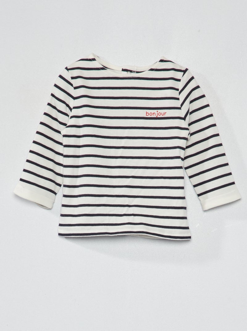 Camiseta de manga larga con estampado a rayas azul - Kiabi