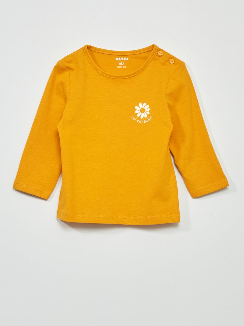 Camiseta de manga larga con estampado AMARILLO - Kiabi