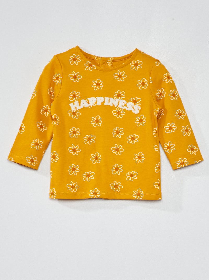 Camiseta de manga larga con estampado AMARILLO - Kiabi