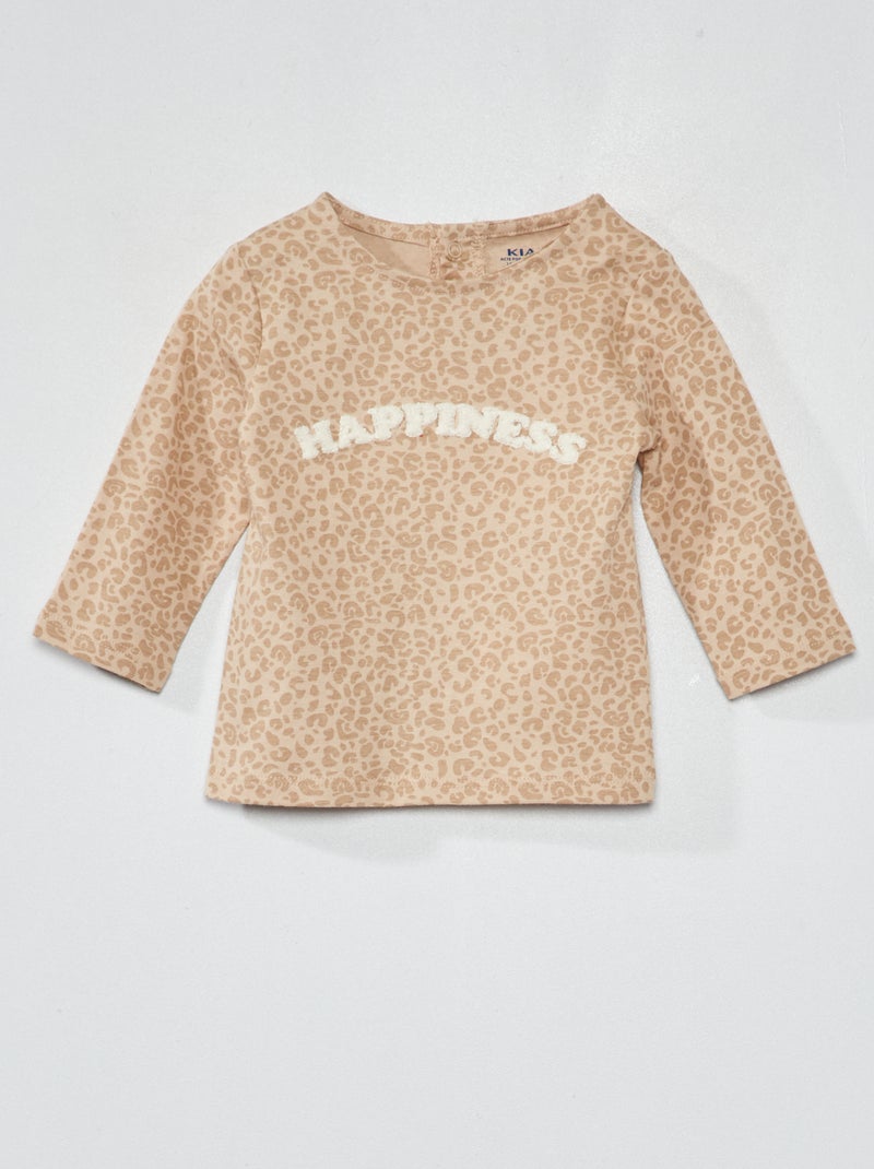 Camiseta de manga larga con estampado BEIGE - Kiabi