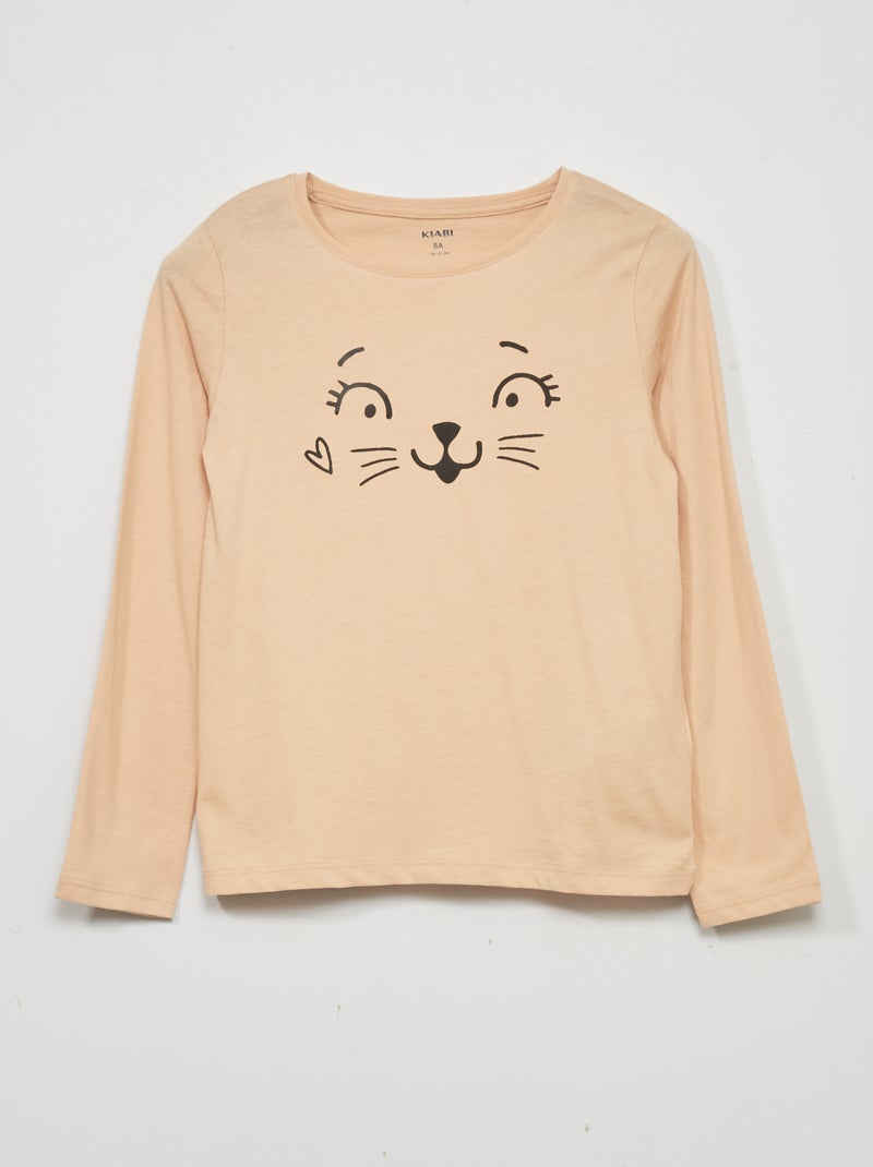 Camiseta de manga larga con estampado BEIGE - Kiabi