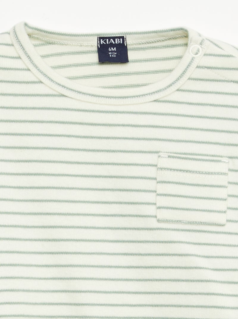 Camiseta de manga larga con estampado de rayas Blanco - Kiabi