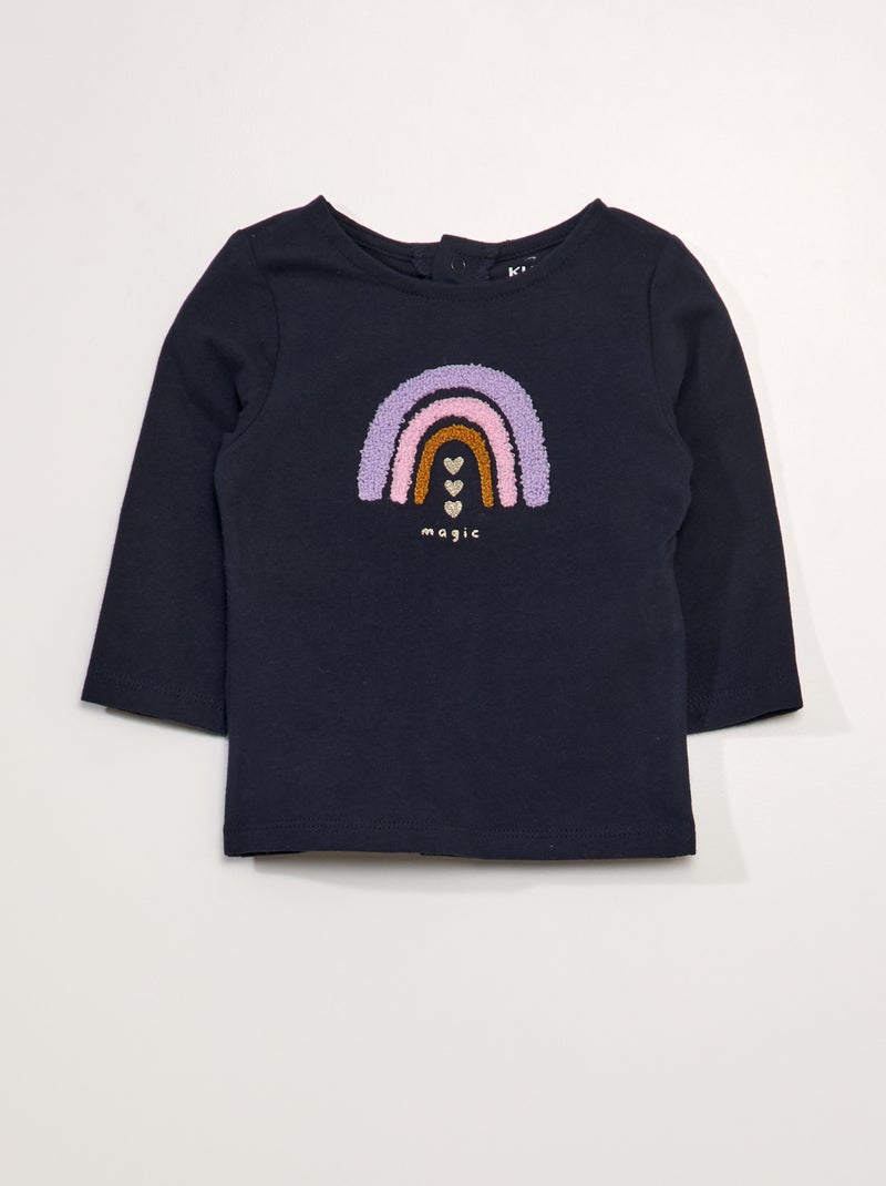 Camiseta de manga larga con estampado de rizo AZUL - Kiabi