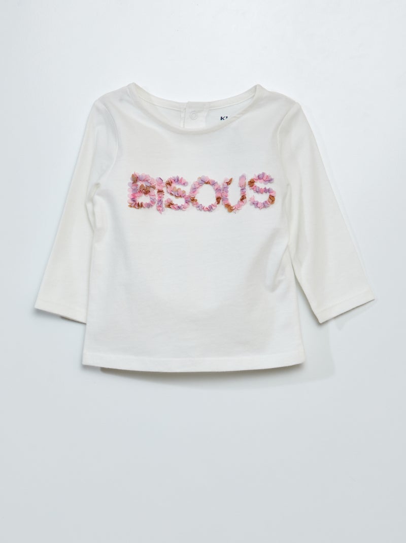 Camiseta de manga larga con estampado de rizo BLANCO - Kiabi