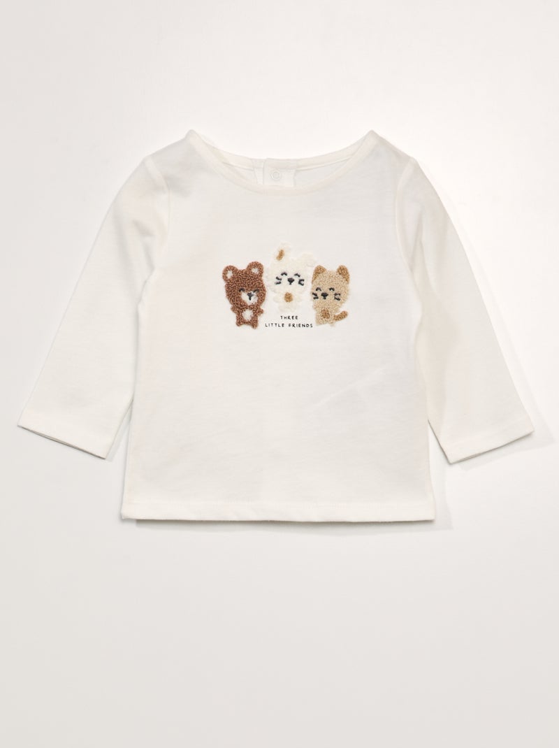 Camiseta de manga larga con estampado de rizo BLANCO - Kiabi