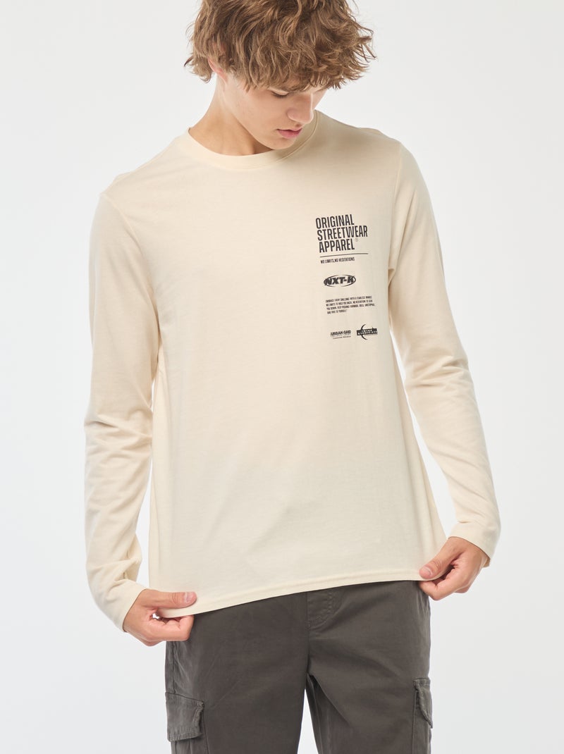 Camiseta de manga larga con estampado delantero Blanco - Kiabi