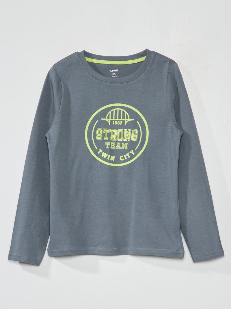 Camiseta de manga larga con estampado GRIS - Kiabi