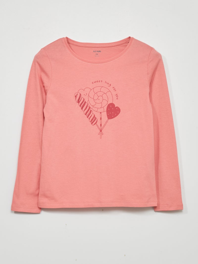 Camiseta de manga larga con estampado ROSA - Kiabi