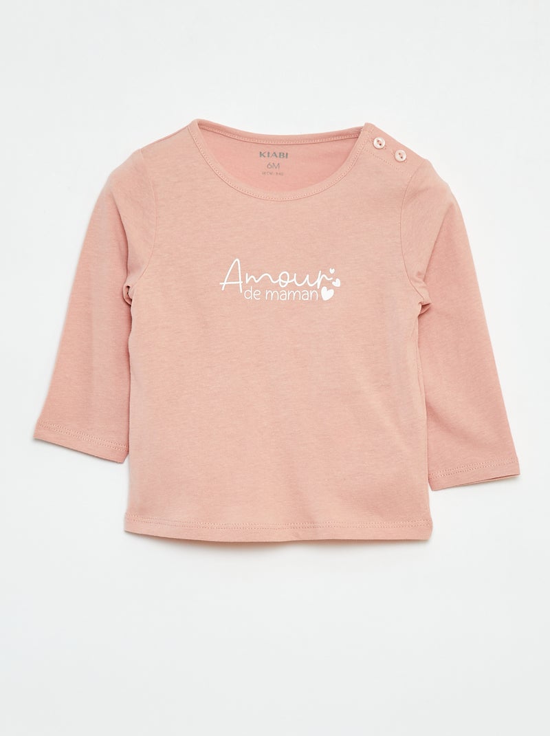 Camiseta de manga larga con estampado Rosa - Kiabi